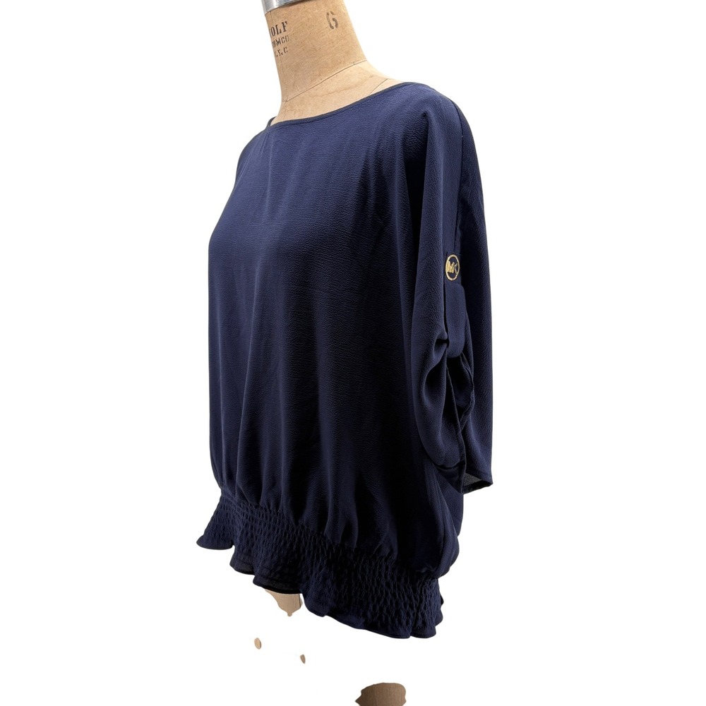Michael Kors Womens True Navy Smocked Hem Dolman Sleeve Blouse QS3408UC5J XL NWT - Picture 2 of 9